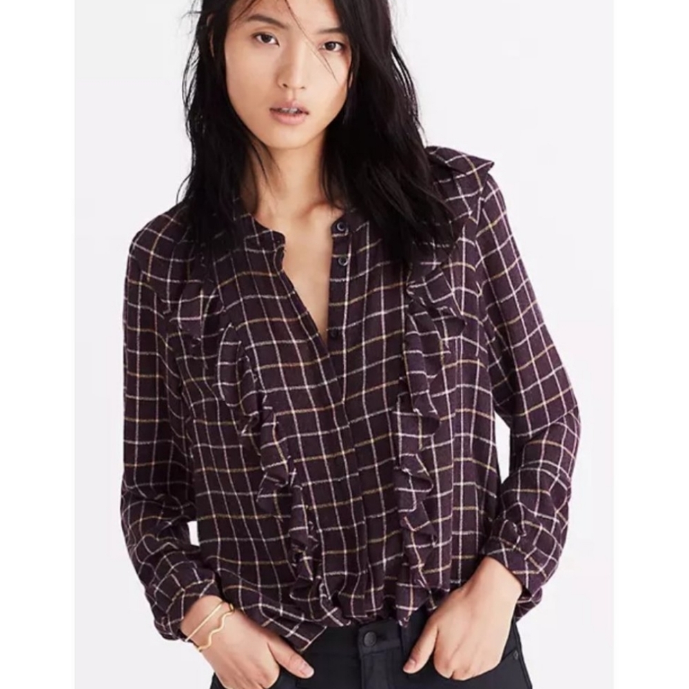 Madewell Plaid Ruffle- Front Top